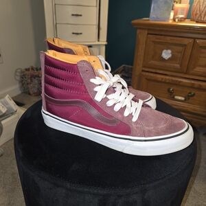 Vans High-Top Sneakers in Burgundy and Orange